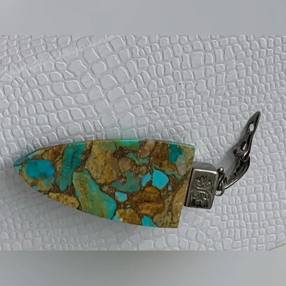 Designer NF Sterling Silver Arrowhead TurquoisePendant Necklace 20”